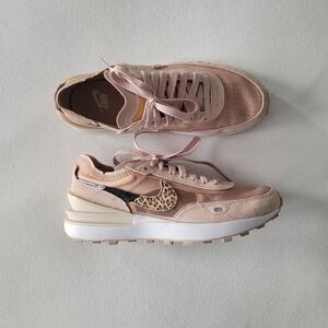 NIKE Waffle One Blush Pink Fossil Stone Leopard Sneakers